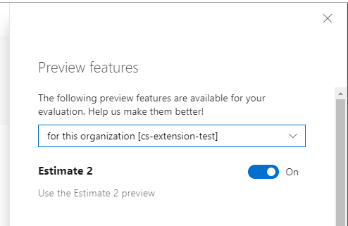Preview feature panel with enabled feature